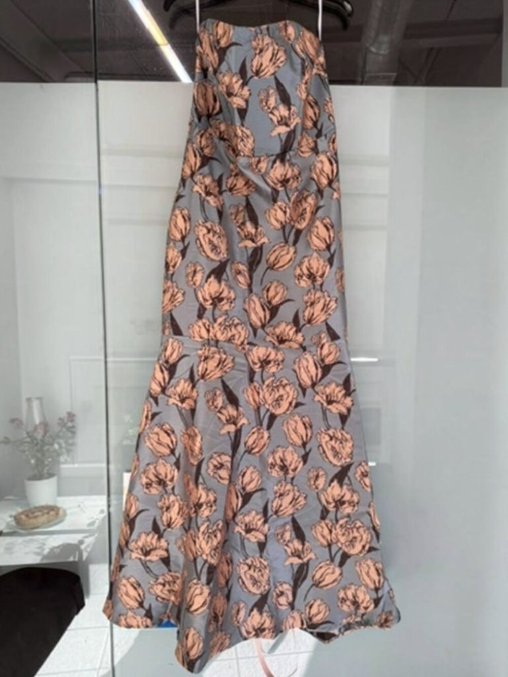 Lulus Gowning Around Slate Blue Floral Jacquard Strapless Maxi Dress NWT - Picture 15 of 15